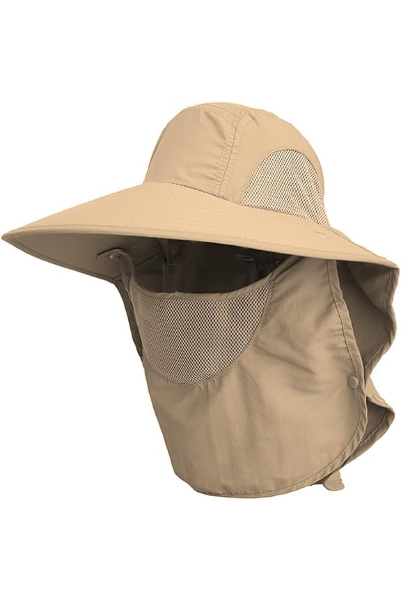 UPF 50+ Fishing Hat for Mens Women Wide Brim Sun Hat with Detachable Cover & Flap