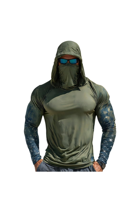 UPF 50+ Fishing Shirts for Men Patriotic American Flag Sun Protection Hoodie Outdoor Hiking Running Rash Guard