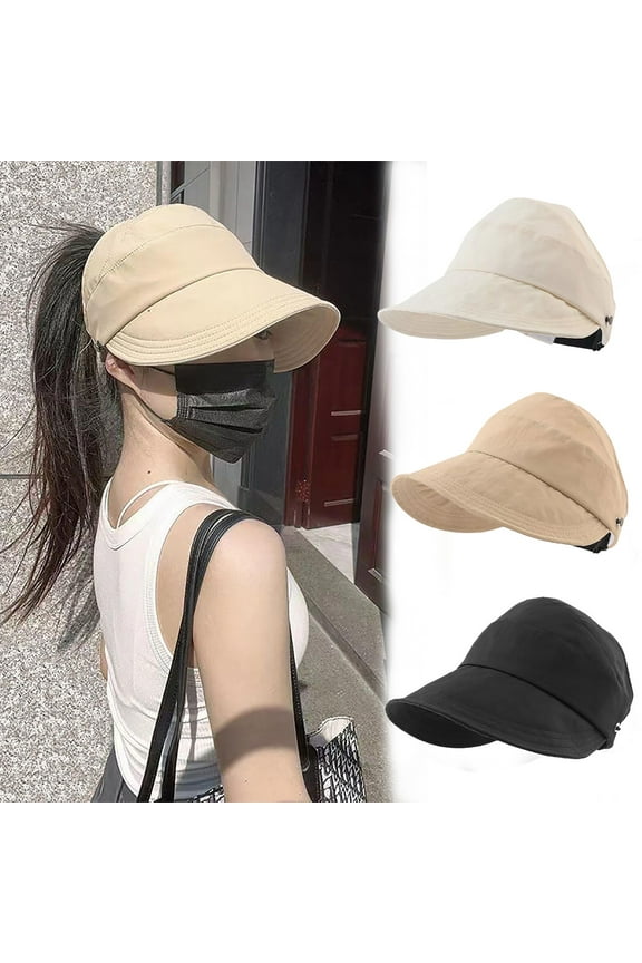 UPF 50+ Foldable Sun Hat | Wide Brim Quick-Dry Polyester Sunshade Cap | Ponytail-Friendly Rear Opening | Breathable Adjustable Drawstring Chin Strap | Lightweight Travel Packable Outdoor Fishing