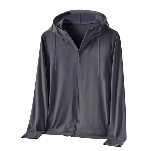 UPF 50  Hooded Sun Protection Jacket for Men Women Breathable Cooling Shirt with Thumb Holes, Pockets & Adjustable Hood for Outdoor Adventures