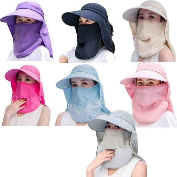 Men Women Fishing Hats Outdoor UV Protection Sun Protection Wide Brim Hat with Face Mask and Neck Flap/Rose Red