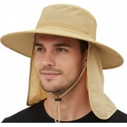 UPF 50+ Stowable Neck Flap Wide Brim Mesh Sun Bucket Hat - Unisex Summer for Fishing, Safari, Hiking