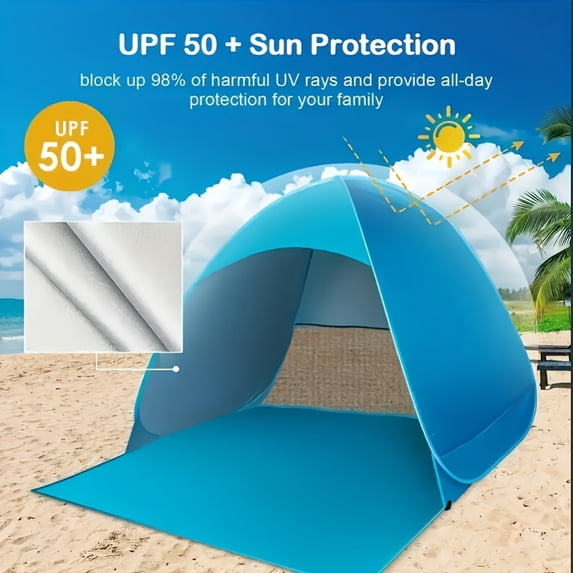 UPF 50+ Pop-Up Beach Tent, Lightweight Portable Sun Shelter for Multiple People, Includes 6 Ground Nails, Ideal Holiday Gift