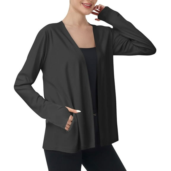 UPF 50+ Protection Cardigan Tops for Women Open Front Long Sleeve Fishing Shirt with Thumb Hole & Pockets