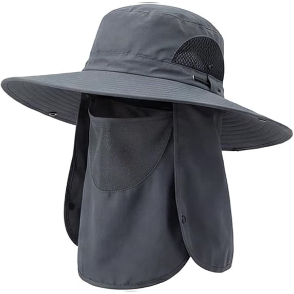 UPF 50+ Removable Sun Protection Fishing Hat with Face Neck Flap Unisex Outdoor Cap for Hiking Gardening Camping(Grey,One Size)