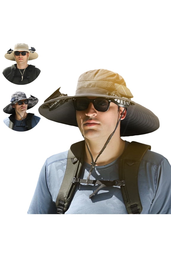 UPF 50+ Solar Fan Hat, Wide brim Sun Hat with Solar Fan Breathable Sun Hat with USB Charging for Outdoor Sport Travel Camping(Gray)