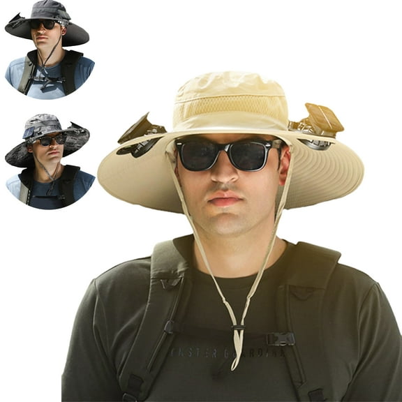 Solar Fan Hat, UPF 50+ Wide Brim Hat for Men Women with Solar Fan Safari Hat with USB Charging for Outdoor Sport Camping(Khaki)