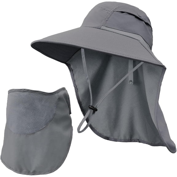 UPF 50 Sun Hat for Men & Women with Detachable Face Cover & Neck Flap - Wide Brim Fishing & Outdoor Safari Hat
