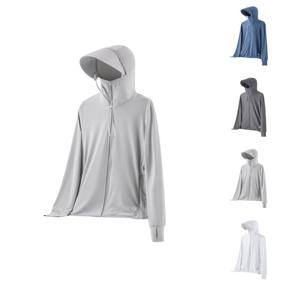 UPF 50+ Sun Hoodies for Men Lightweight Detachable Hood Long Sleeve Zip Up Jacket with Pocket Outerwear Fishing Hoodie