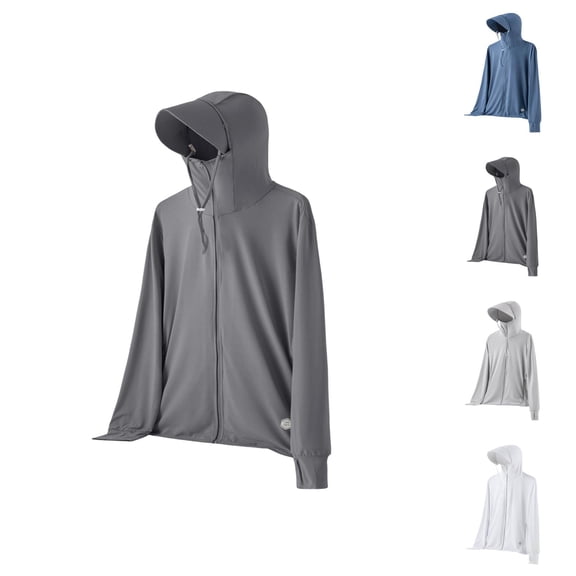 UPF 50  Sun Hoodies for Men Lightweight Detachable Hood Long Sleeve Zip Up Jacket with Pocket Outerwear Fishing Hoodie