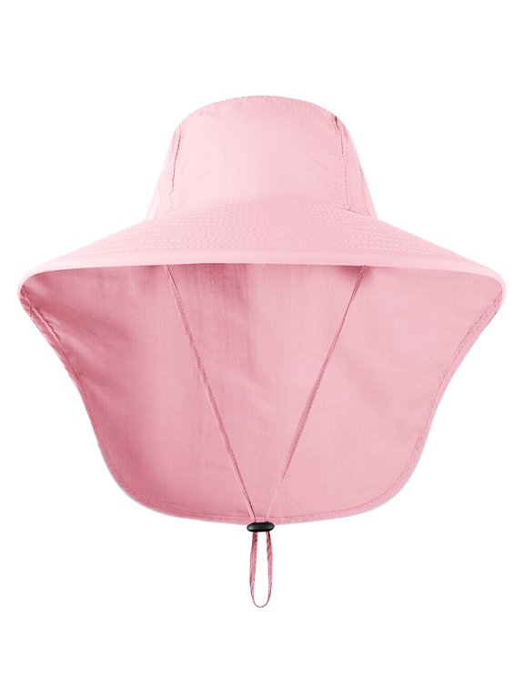 UPF 50+ Sun Protection Hat for Unisex Adult UV Solar Protection Wide Brim Outdoor Beach Fishing Bucket Bonnie Cap Visor with Neck Flap Breathable Mesh Lightweight Foldable Windproof B Light Pink