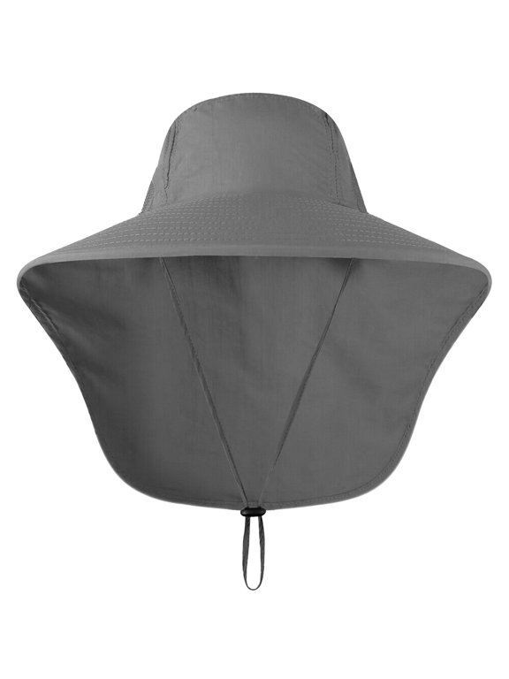 UPF 50+ Sun Protection Hat for Unisex Adult UV Solar Protection Wide Brim Outdoor Beach Fishing Bucket Bonnie Cap Visor with Neck Flap Breathable Mesh Lightweight Foldable Windproof B Dark Grey