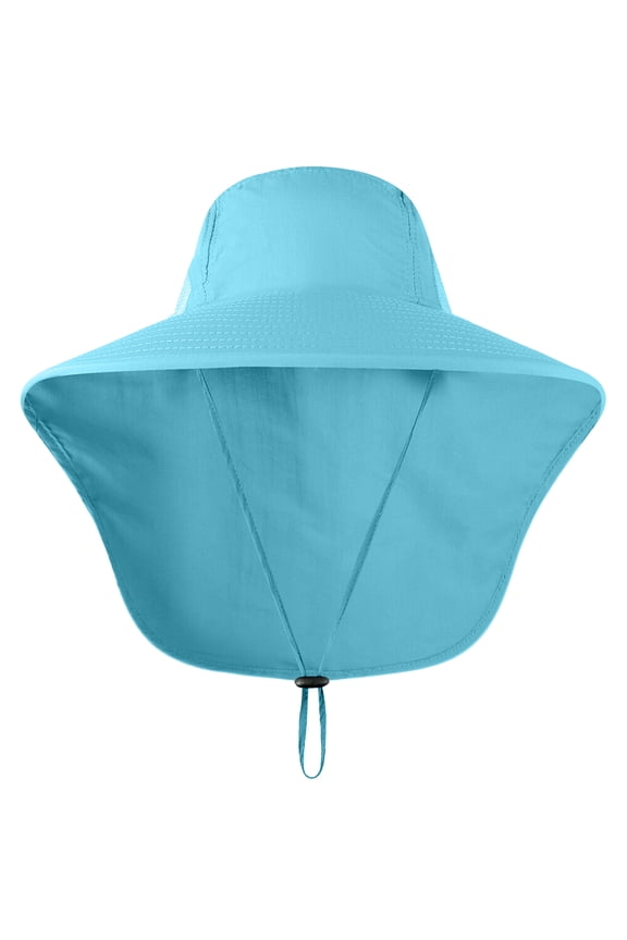 UPF 50+ Sun Protection Hat for Unisex Adult UV Solar Protection Wide Brim Outdoor Beach Fishing Bucket Bonnie Cap Visor with Neck Flap Breathable Mesh Lightweight Foldable Windproof B Light Blue
