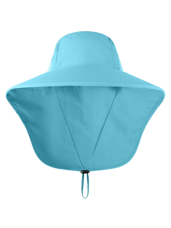 UPF 50+ Sun Protection Hat for Unisex Adult UV Solar Protection Wide Brim Outdoor Beach Fishing Bucket Bonnie Cap Visor with Neck Flap Breathable Mesh Lightweight Foldable Windproof B Light Blue