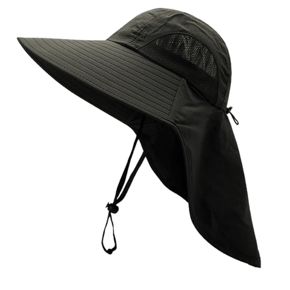 UPF 50+ Sun Protection Hat for Men Women, Wide Brim Outdoor Beach Fishing Cap with Neck Flap, Breathable Mesh, Windproof