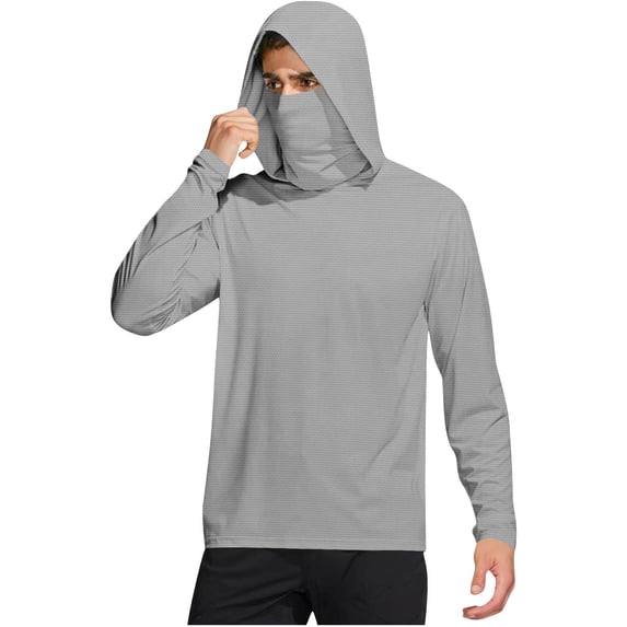 UPF 50+ Sun Protection Hooded Jacket for men Lightweight Spf Quick Dry Fishing Hoodies with Mask Outdoor Athletic tops for Hiking