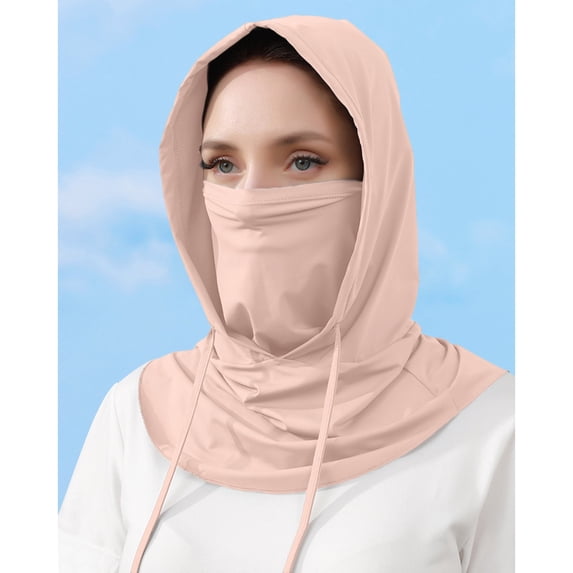 UPF 50+ Sun Protection Hooded Neck Gaiter, Breathable Cooling Face Cover with Drawstring, Lightweight UV Protection Balaclava for Outdoor Activities, Hiking, Cycling, Running, Fishing