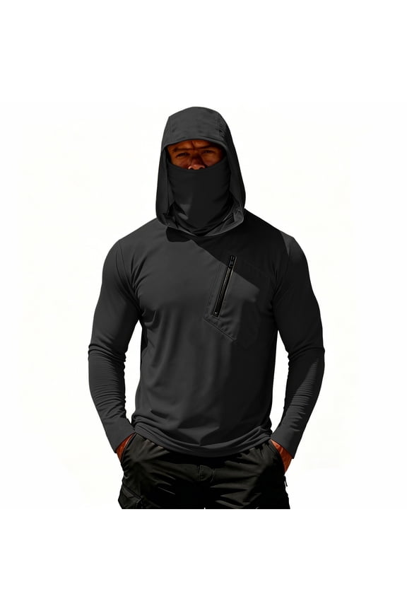 UPF 50+ Sun Protection Hoodie Men Quick Dry Long Sleeve Fishing Hiking Shirts UV Rash Guard Lightweight with Mask and Chest Pockets