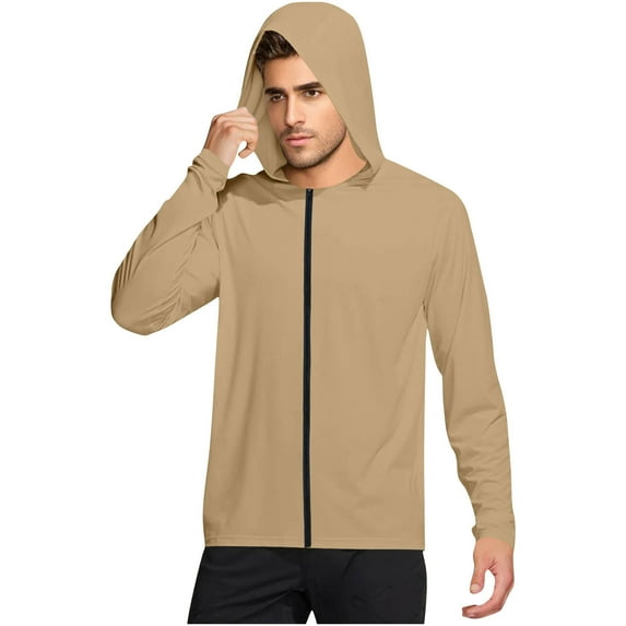 UPF 50+ Sun Protection Hoodie for Mens,Summer Quick Dry Athletic Stretch UV Spf Tops Shirts Front Zipper Long Sleeve Shirts Comfort Casual Blouses Beach Gym Workout Running Clothes 2025