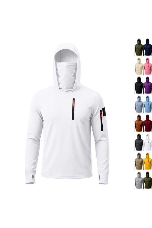 UPF 50+ Sun Protection Hoodie for Men Long Sleeve UV Rash Guard Fishing Shirts Quick Dry Lightweight Zipper Hooded Shirt,XL,White