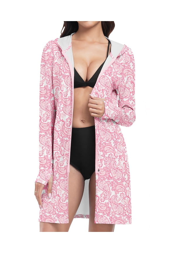 UPF 50+ Sun Protection Hoodie for Women Lightweight Long Sleeve Beach Cover Up Jacket Quick Dry Swim Shirt with Zipper Pockets