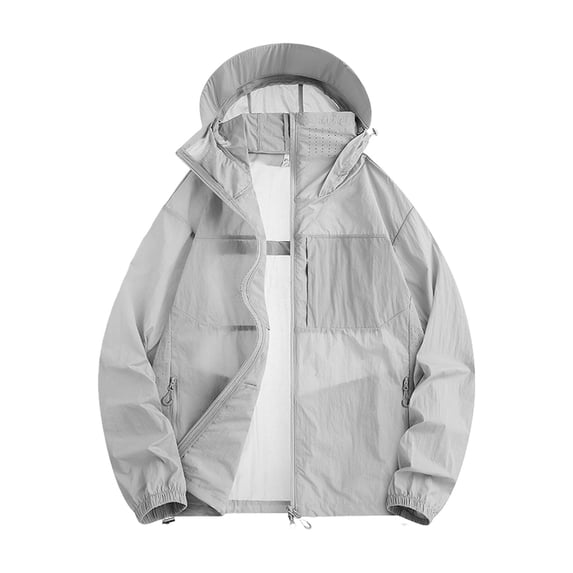 UPF 50+ Sun Protection Hoodies Jacket for Men Long Sleeve Zip Lightweight Windbreaker Quick Dry Athletic Shirts with Pockets Gray 3XL