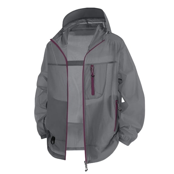 UPF 50+ Sun Protection Jacket for Men Hooded Long Sleeve Zipper Lightweight Quick Dry Windbreaker Athletic Shirts with Pockets Dark Gray M