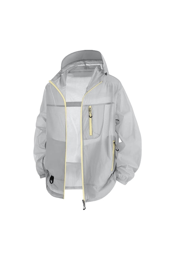 UPF 50+ Sun Protection Jacket for Men Hooded Long Sleeve Zipper Lightweight Quick Dry Windbreaker Athletic Shirts with Pockets Gray L