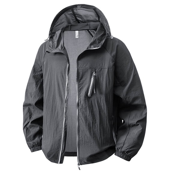 UPF 50+ Sun Protection Jacket for Men Hooded Long Sleeve Zipper Lightweight Quick Dry Windbreaker Fashion Athletic Tops with Pockets Dark Gray 3XL