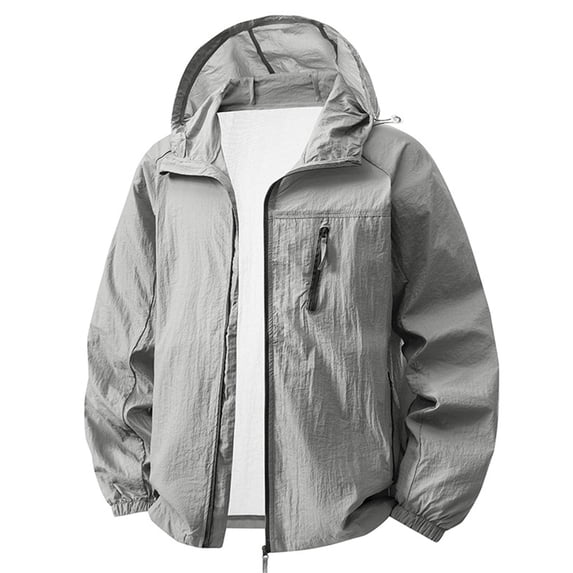 UPF 50+ Sun Protection Jacket for Men Hooded Long Sleeve Zipper Lightweight Quick Dry Windbreaker Fashion Athletic Tops with Pockets Gray XXL