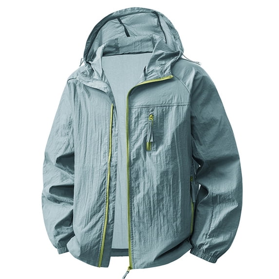UPF 50+ Sun Protection Jacket for Men Hooded Long Sleeve Zipper Lightweight Quick Dry Windbreaker Fashion Athletic Tops with Pockets Light Blue M