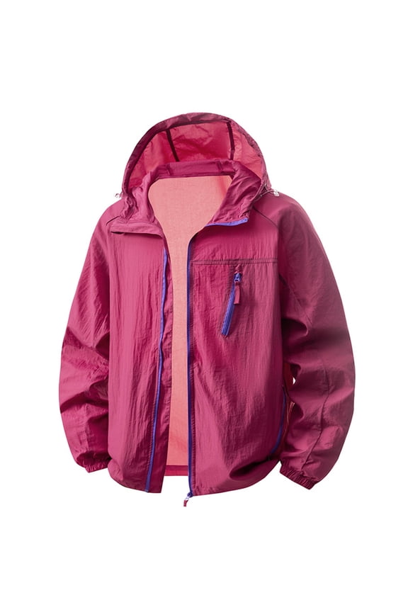 UPF 50+ Sun Protection Jacket for Men Hooded Long Sleeve Zipper Lightweight Quick Dry Windbreaker Fashion Athletic Tops with Pockets Pink XL