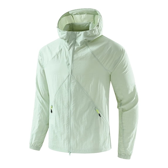 UPF 50+ Sun Protection Jacket for Men Hoodies Long Sleeve Zipper Lightweight Windbreaker Quick Dry Athletic Shirts with Pockets Mint Green XL