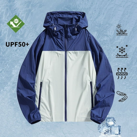 UPF 50+ Sun Protection Jackets for Men & Women with Pockets and Hood Lightweight Full Zip Long Sleeve Color-Block Hiking Fishing Coats