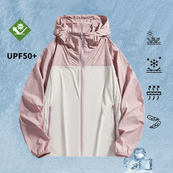 UPF 50+ Sun Protection Jackets for Men & Women with Pockets and Hood Lightweight Full Zip Long Sleeve Color-Block Hiking Fishing Coats