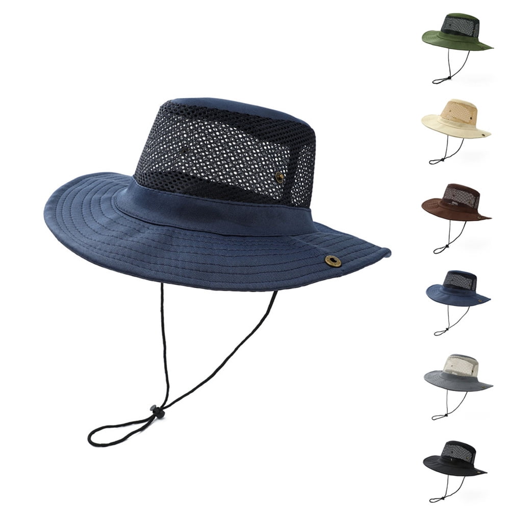 UPF 50+ Sun Protection Mesh Sun Hat for Men Hats Summer Beach Safari Wide  Brim Fishing Cap Outdoor-Dark Green 