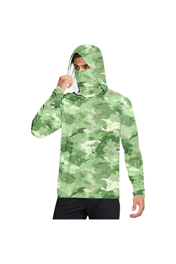 UPF 50+ Sun Protection Shirt For Men’s Summer Lightweight Hoodies With Mask Long Sleeve Fishing Hiking Pullover
