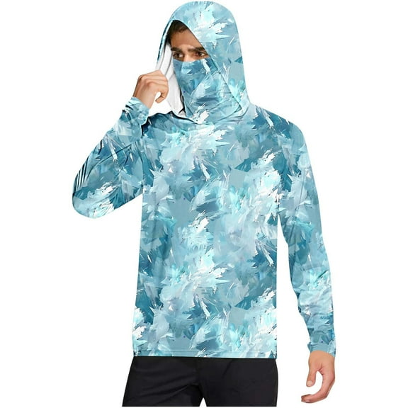 UPF 50  Sun Protection Shirt For Men’s Summer Lightweight Hoodies With Mask Long Sleeve Fishing Hiking Pullover