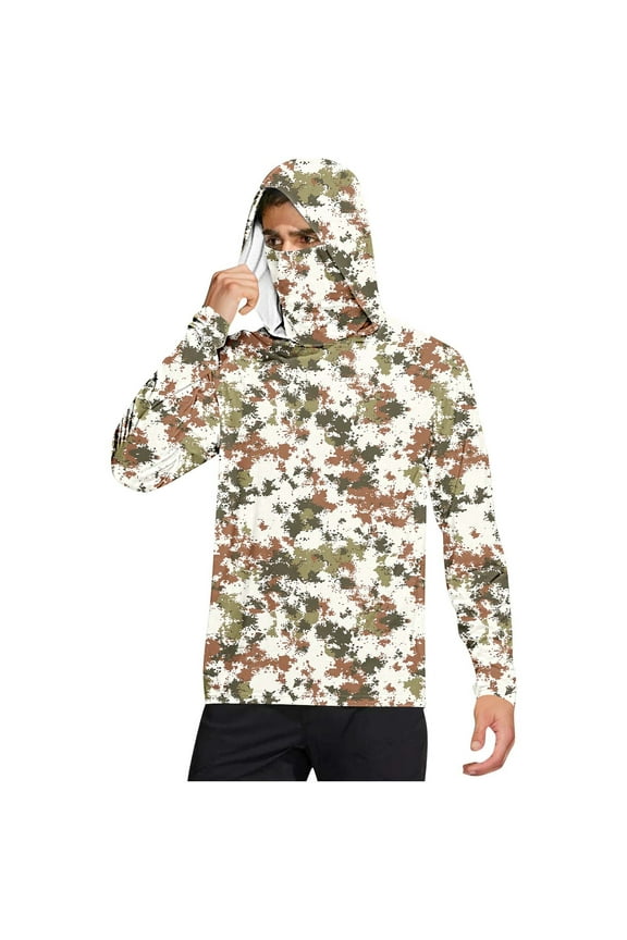 UPF 50+ Sun Protection Shirt For Men’s Summer Lightweight Hoodies With Mask Long Sleeve Fishing Hiking Pullover