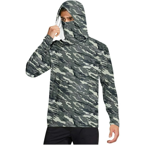 UPF 50+ Sun Protection Shirt For Men’s Summer Lightweight Hoodies With Mask Long Sleeve Fishing Hiking Pullover