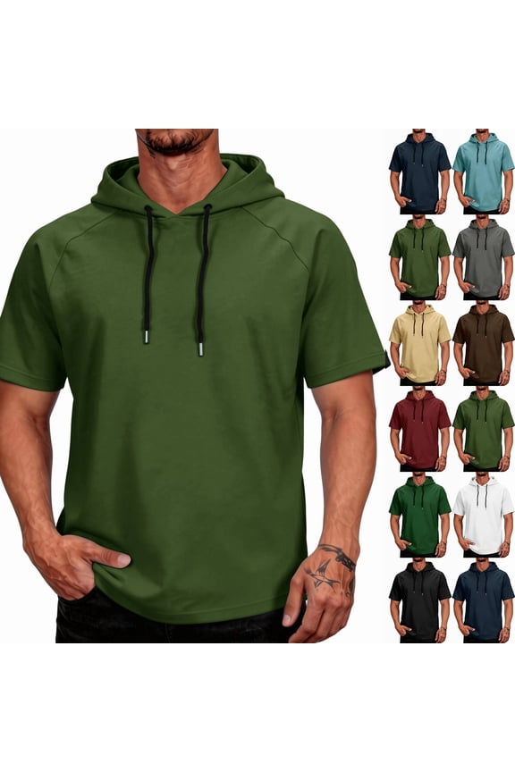 UPF 50+ Sun Protection Short Sleeve Hoodie for Men Breathable Athletic Hooded T Shirts Mens Gym Workout Pullover Hoodies Army Green 3XL