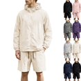 thumbnail image 1 of UPF 50+ Two Piece Sets for Men Sun Protection Full Zip Hoodie Matching Shorts Set Lightweight Windbreaker Jacket Outfits,XXL,Beige, 1 of 7