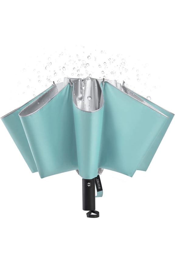 UPF 50+ UV Protection 54 Inch Large Reverse Travel Umbrella, 10 Ribs Windproof Compact Sun Blocking Inverted Car Umbrellas Automatic Open Close (Lake Blue/Silver)