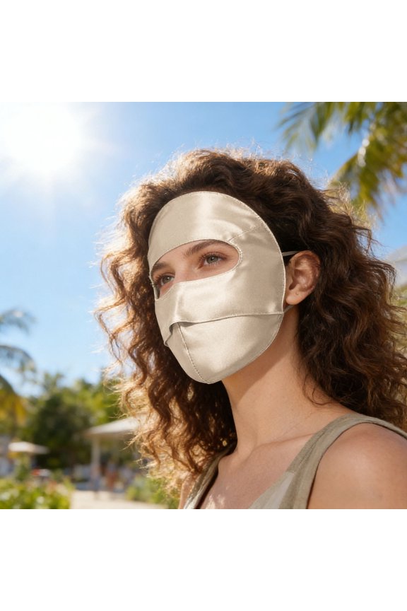 UPF 50+ UV Protection Face Mask Ice Silk Seamless Full Face Shield Adjustable Ear Straps for Running Hiking Outdoor Use(Coffee,24x22 cm)