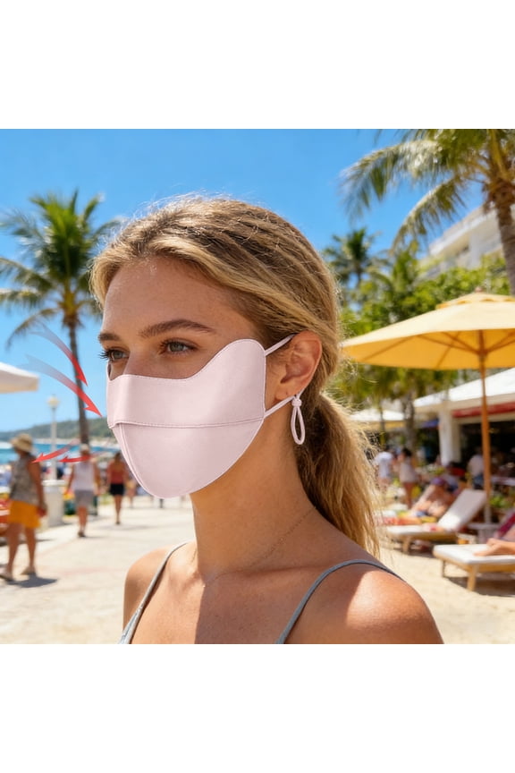 UPF 50+ UV Protection Face Mask Ice Silk Seamless Full Face Shield with Adjustable Ear Straps for Running Beach Outdoor Sports(Pink,12x25x15 cm)