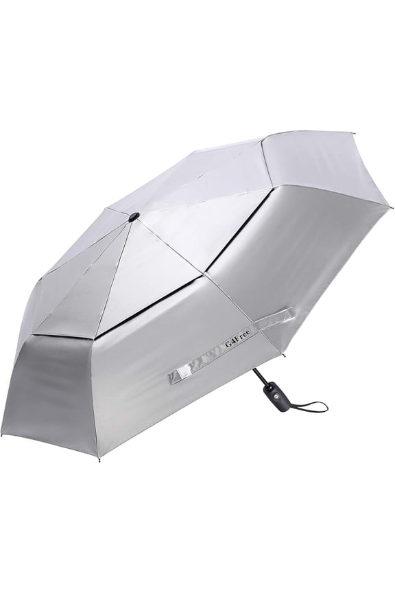 UPF 50+ UV Protection Travel Umbrella 42/46 Inch Sun Umbrella | Silver Coating UV Blocking, Windproof Vented Double Canopy, Auto Open/Close, Compact Travel Size, 8 Fiberglass Ribs