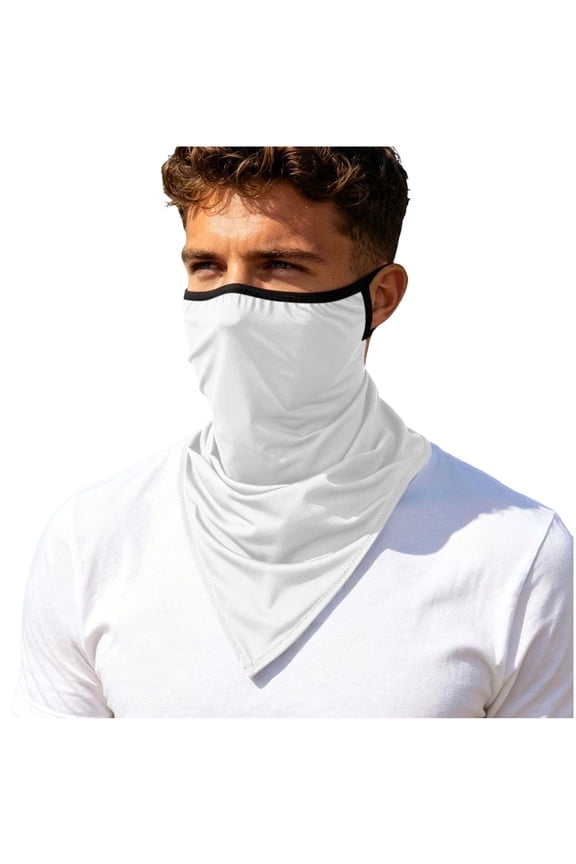 UPF 50 UV Protection Triangle Neck Gaiter with Ear Loops Breathable Cooling Sun Face Mask Windproof Bandana Scarf for Cycling Fishing Motorcycle Running Outdoor Sports White Free Size