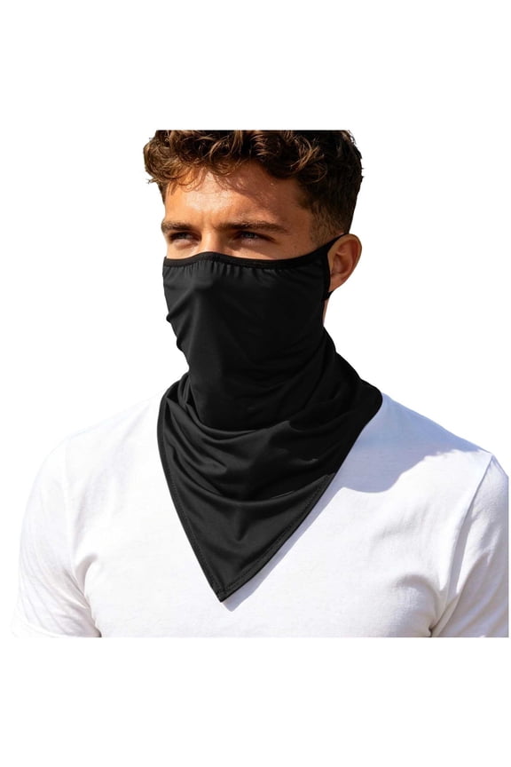 UPF 50 UV Protection Triangle Neck Gaiter with Ear Loops Breathable Cooling Sun Face Mask Windproof Bandana Scarf for Cycling Fishing Motorcycle Running Outdoor Sports Black Free Size