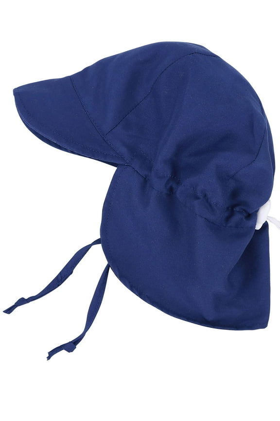 UPF 50+ UV Ray Sun Protection Baby Hat w/ Neck Flap & Drawstring,Navy,0-6 Months