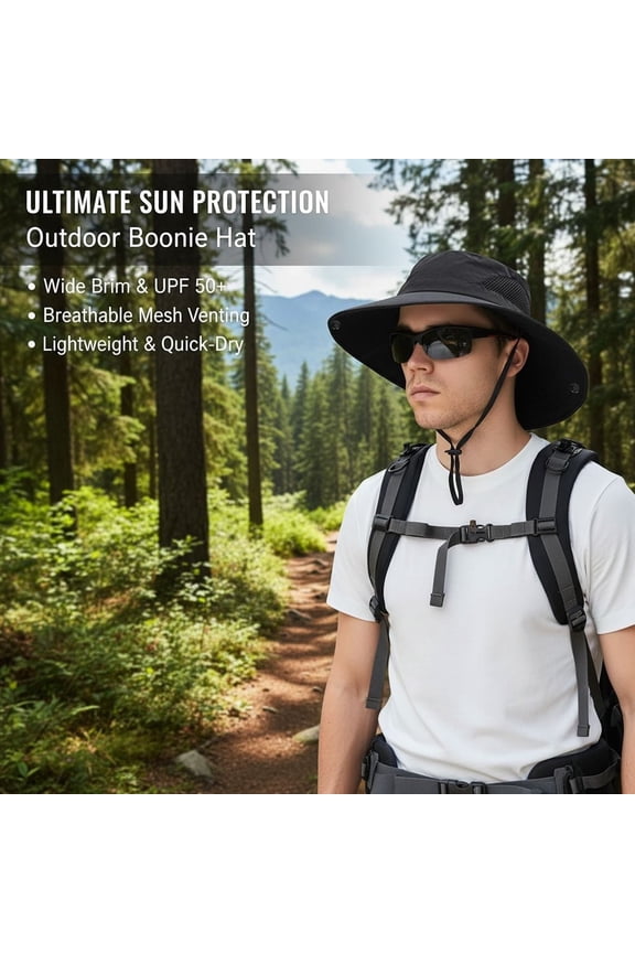 UPF 50+ Waterproof Bucket Hat for Men & Women - Wide Brim Boonie Sun Hat for Fishing, Hiking and Camping
